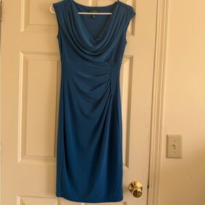 Ralph Lauren Teal Draped Midi Sheath Dress